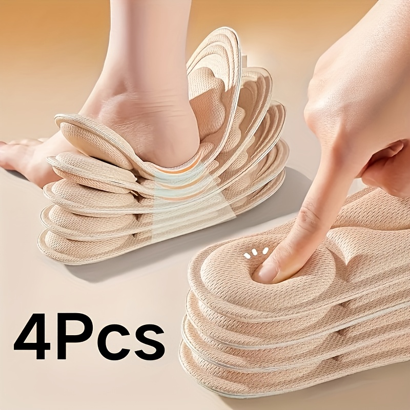 Image of 4 Pairs Unisex 6d Insoles Thickened Soft Breathable High Heels Sneakers Casual Shoes Comfortable Shock Absorption Support Durable Lightweight Footwear Additions High Heel Insoles Comfortable Flexible