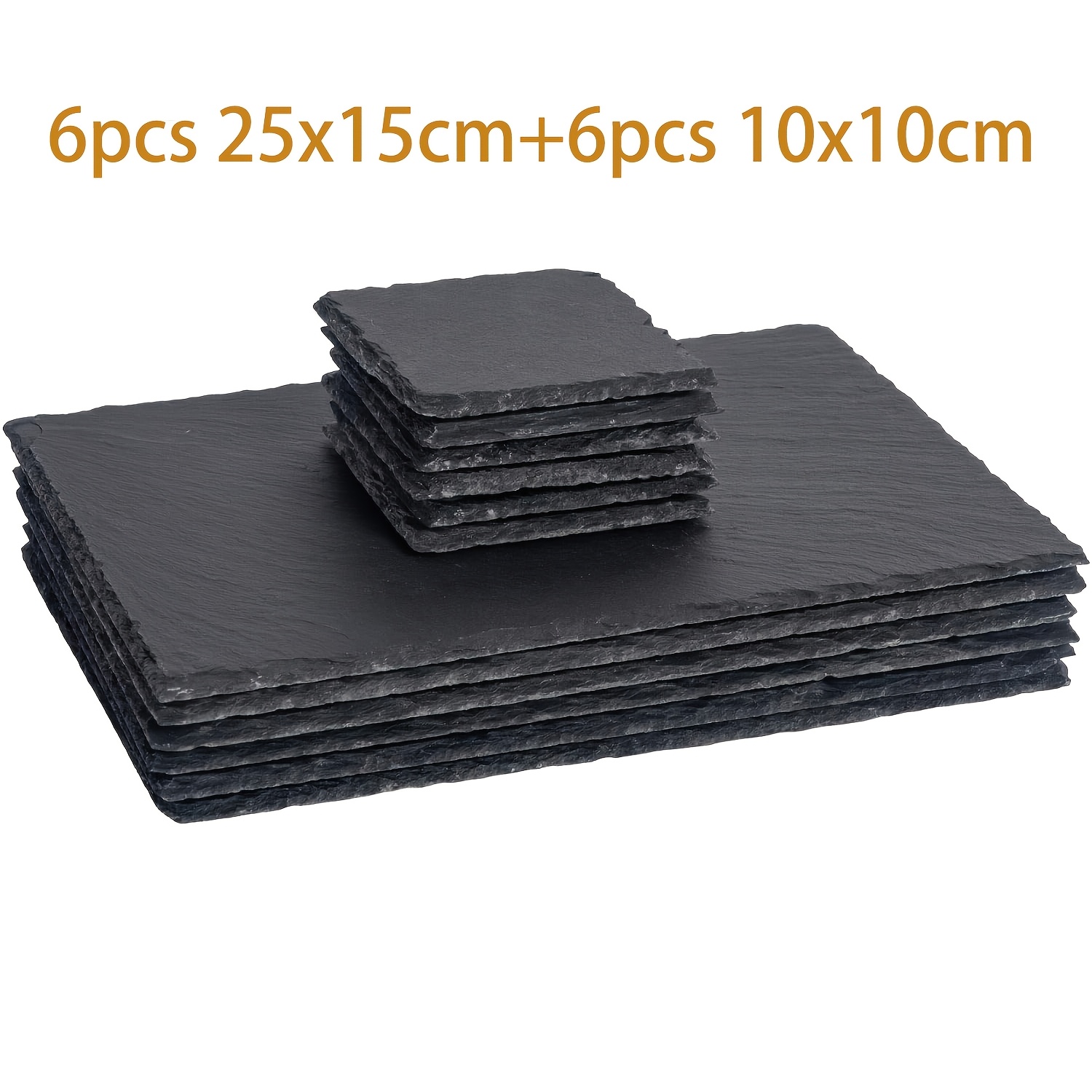 TEMU Dofiki 6 Stück 25X15Cm Tafelplatten aus Schiefer und 6 Stück 10X10Cm Quadratische Untersetzer aus Schiefer, Servierplatten für Catering,