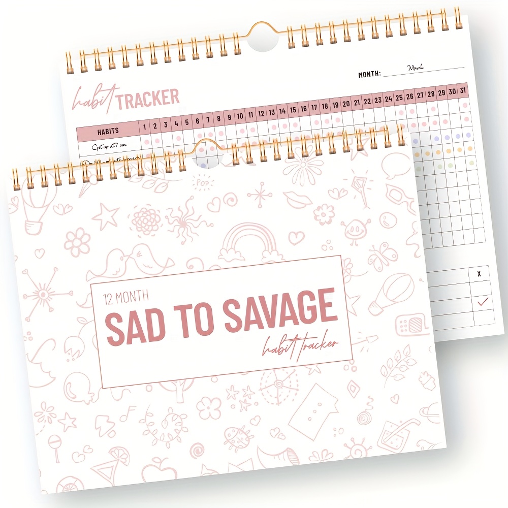 1pc Trees A4 Habit Planner - 12-month Undated Daily, Goal Organizer With Spiral Binding, Minimalist Design, Hangable Calendar Journal For Home Or Office Use
