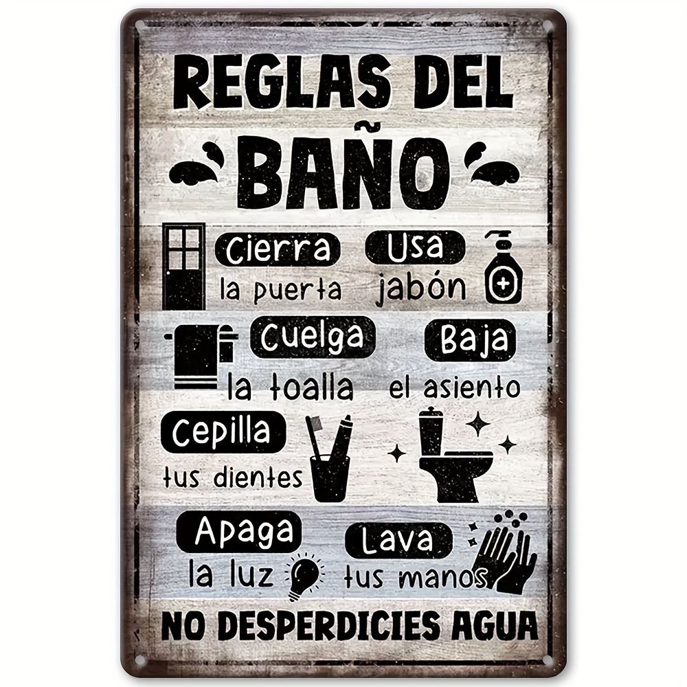 

1pc Vintage Spanish Aluminum Metal Tin Sign "bathroom Rules" - Funny & Rustic Home, Farmhouse Decor, Ideal For Bathroom, Toilet, Christmas Gift, 8x12 Inches (20x30cm), Christmas Decor, Room Decor