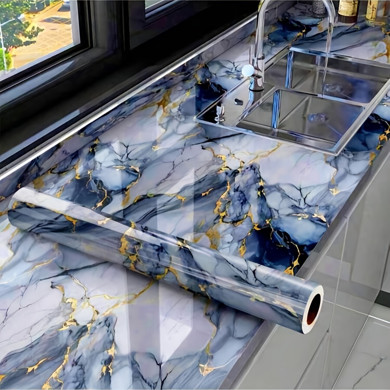 Image of Self-adhesive Waterproof Wallpaper, Glossy Marble Pattern, Oil-resistant Kitchen Sticker, Bathroom Decor, Suitable For Cabinets, Countertops, And Walls