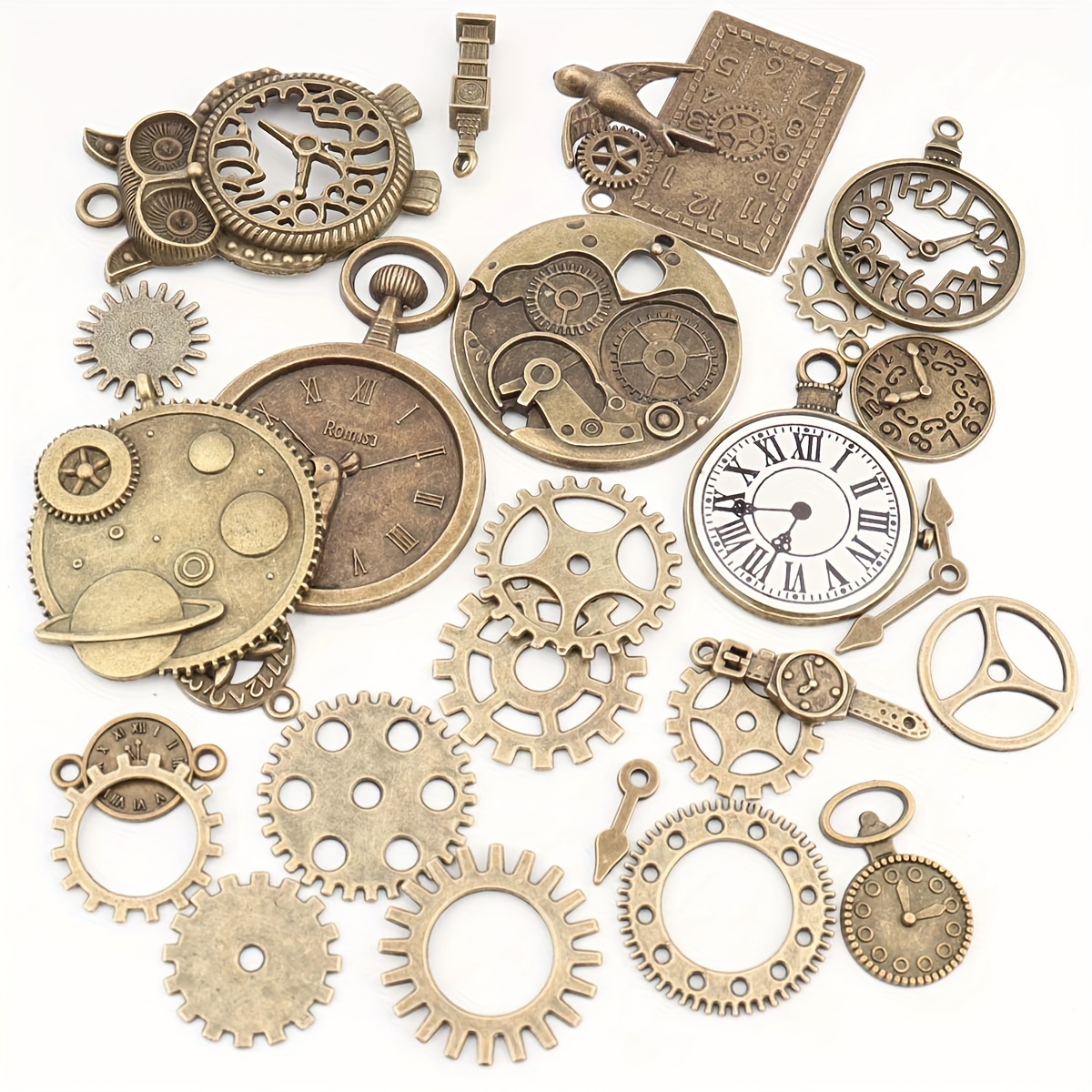 160pcs Mixed Alloy Bronze Mechanical Punk Style Clock Gear Set