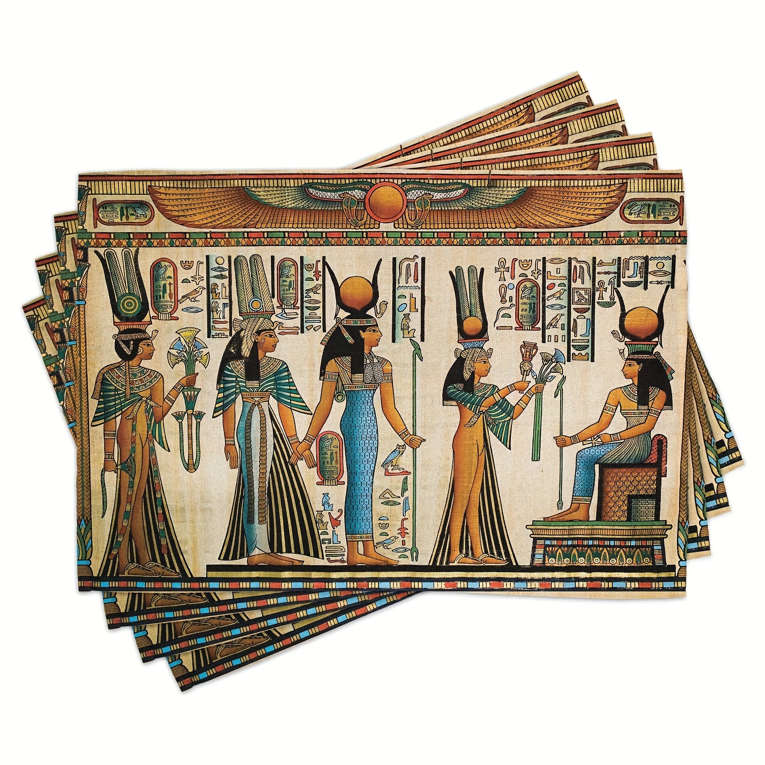 

Egyptian Papyrus Pattern Placemats Set Of 4 - Polyester Dining Table Mats 12x18 Inches, Machine Washable, Woven Rectangle Tableware Mat For Home Decor