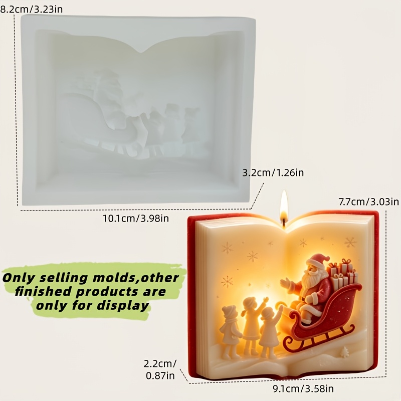 TEMU Candle Mold, Silicone Mold For Christmas Book Design, Relief Aromatherapy Candle Mold Of Santa Claus Sitting In A Sled Gifts, Mold For Making