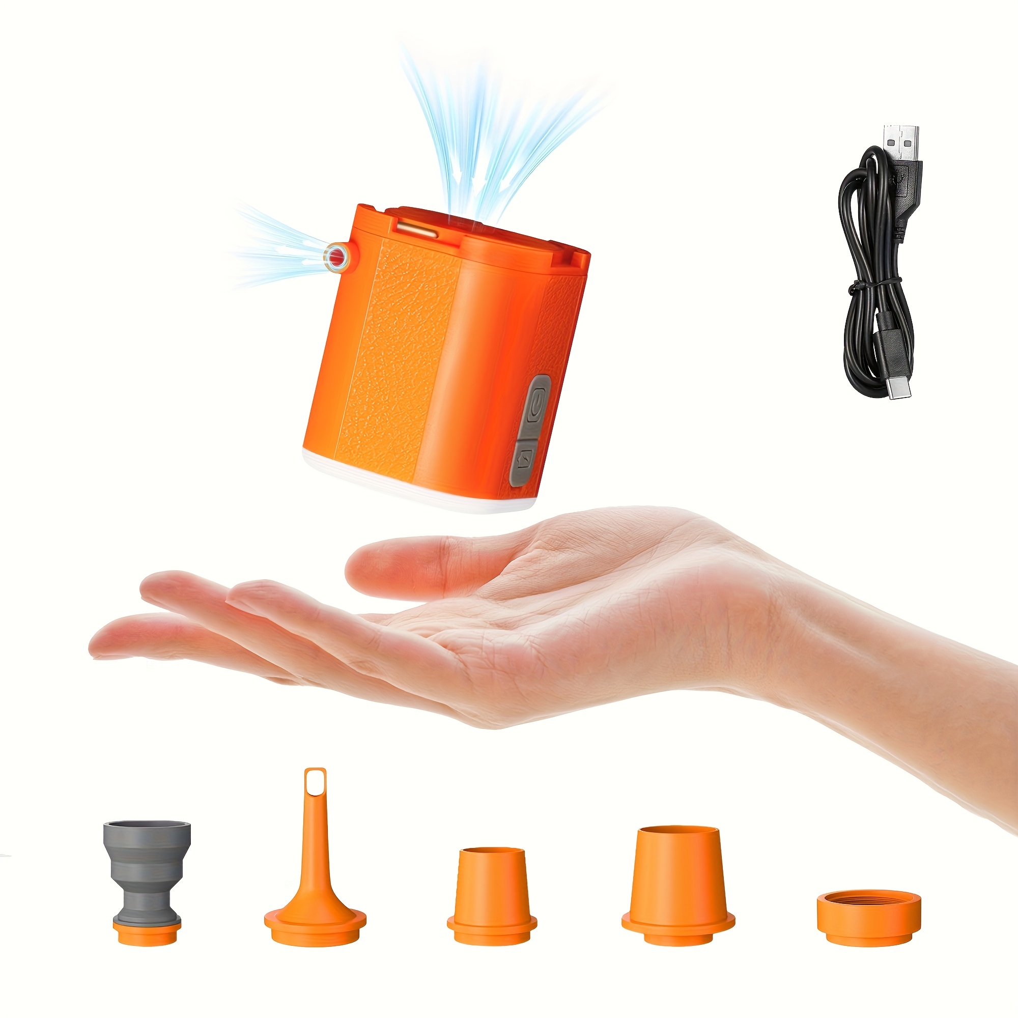 TEMU Compact Portable Air Pump With Led Light, 1600mah Battery, Type-c Charging Port, Fast Inflation And Deflation, Suitable For Pool Floats, Air