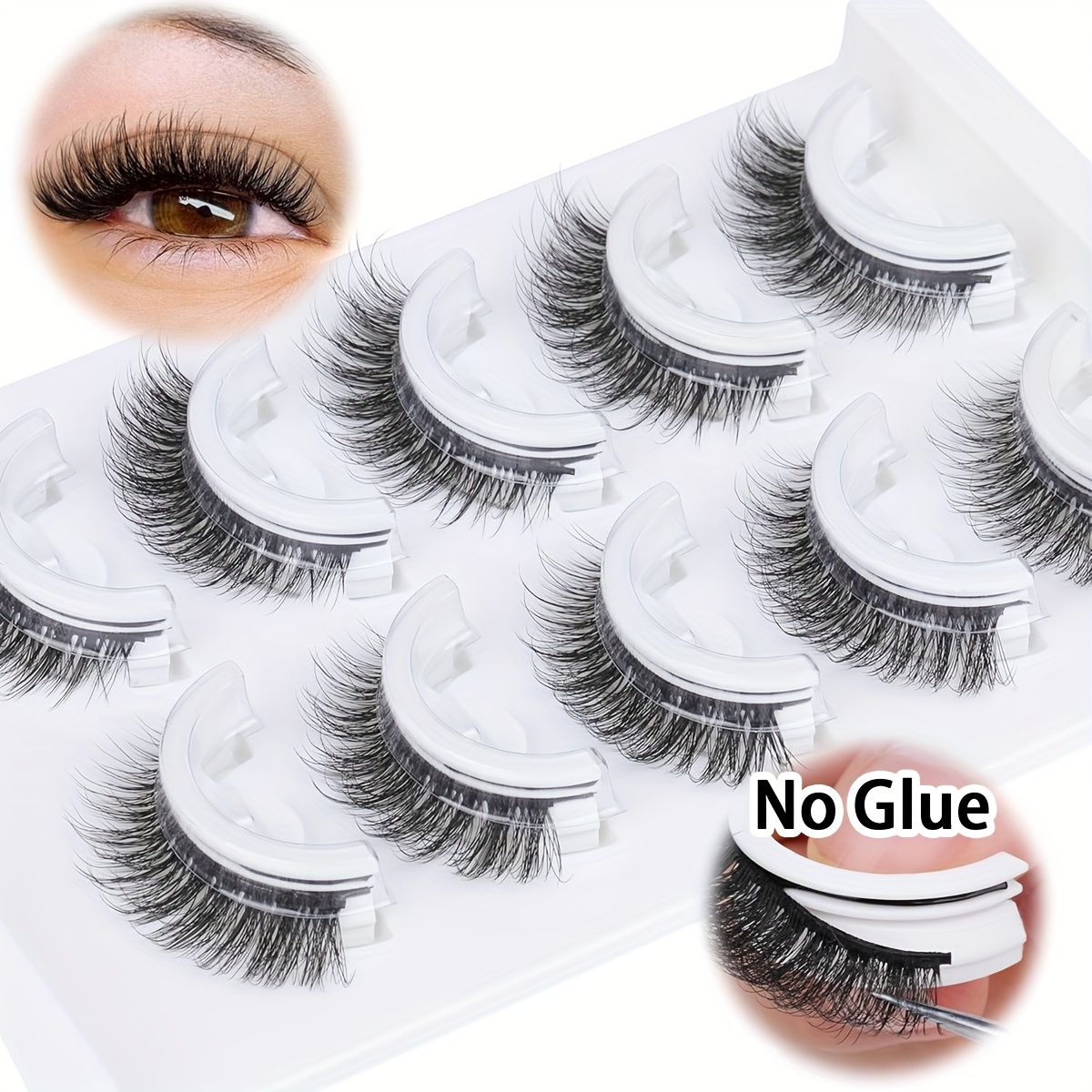 5 Pairs Self-adhesive False Eyelashes Set Natural Simulation No-glue Cat , Lengthening 3d Fan Short Lashes, Comfortable And