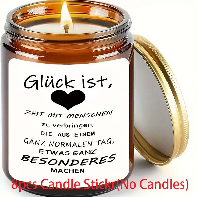 8pcs Fun Candle Sticker Gift Bag Labels, With Inspirational German , Perfect Gift For Home Decor, Anniversary, Birthday, Graduation