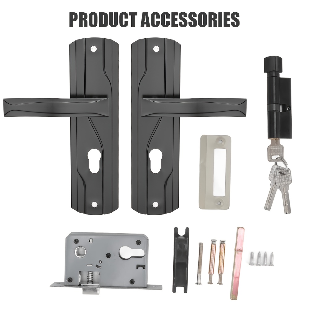 TEMU A Set Heavy-duty Door Handle With 3 Keys, Matte Black Door Lock Set Suitable For Bedroom & Bathroom Doors, Hand Door Handles With Hardware,