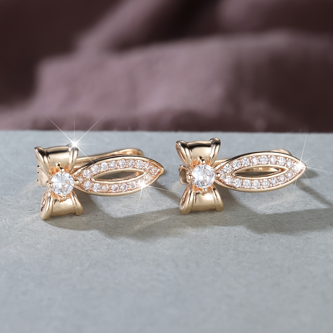 Exquisite Hollow-out Bow Setting Earrings with Cubic Zirconia, Gift for Her