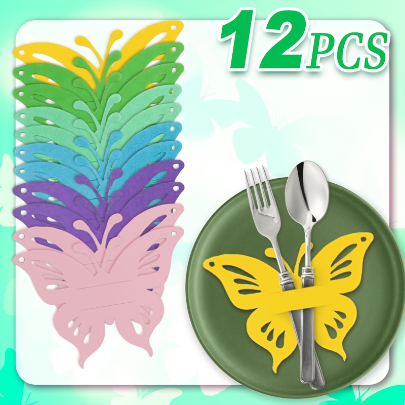 Image of 12pcs -shaped Utensil Holder Set, Multicolor Design - A , Non- Fabric Utensil Organizer, Placemats, Valentine's Day, Felt Shape, Suitable For Holidays, Wedding Celebrations