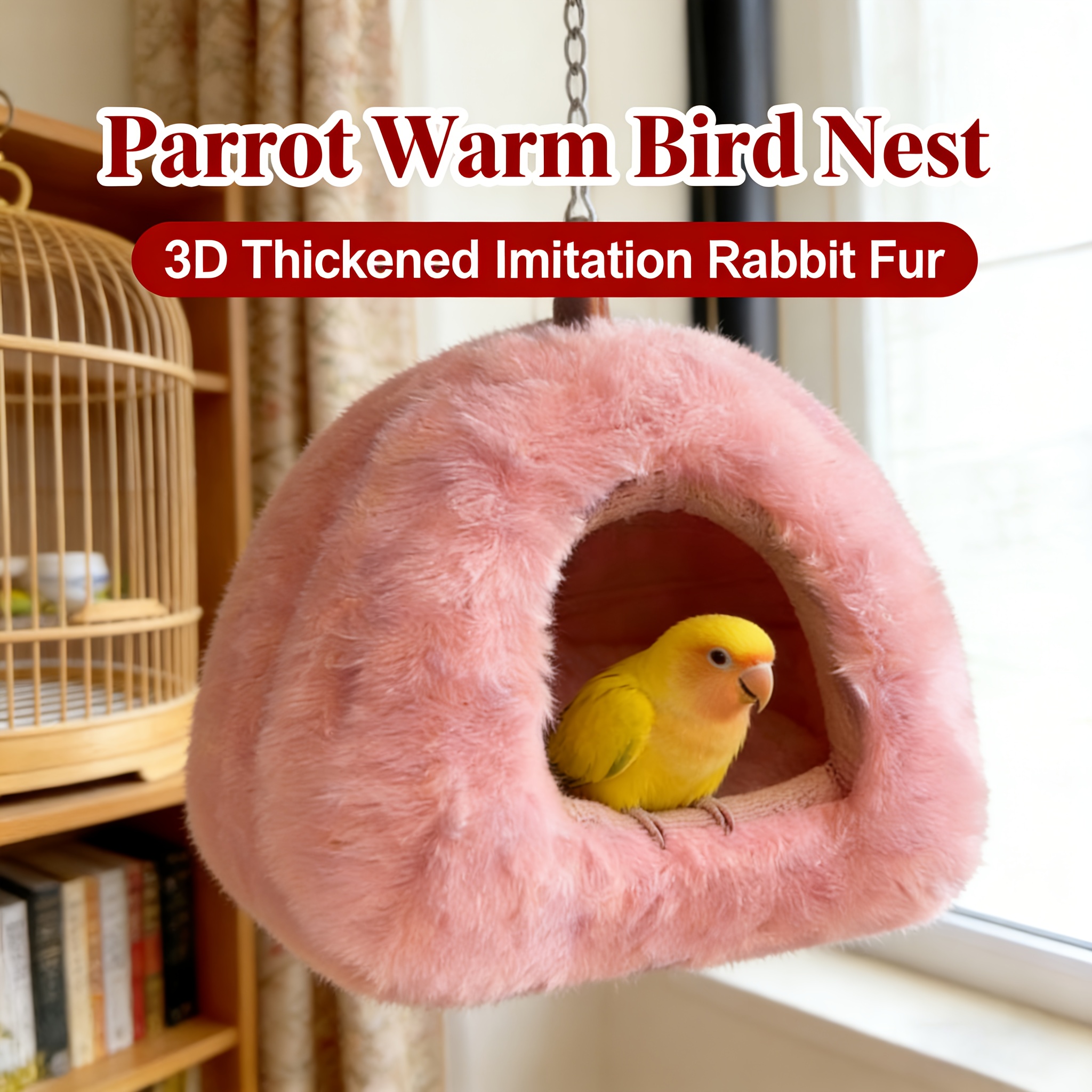 TEMU Winter Bird Nest Essential: Warm And Thickened Small Parrot Nest Supplies, Insulated Sleeping Bed, Comfortable Bird House Winter Shelter