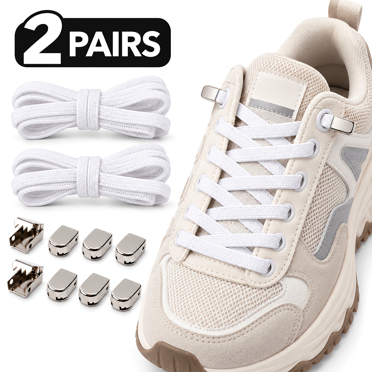 TEMU 2 di Lacci Elastici Senza con Fibbie in Metallo, Lacci Facili e Veloci da Indossare e Togliere, Adatti per Sneakers, Scarpe Casual e Scarpe da