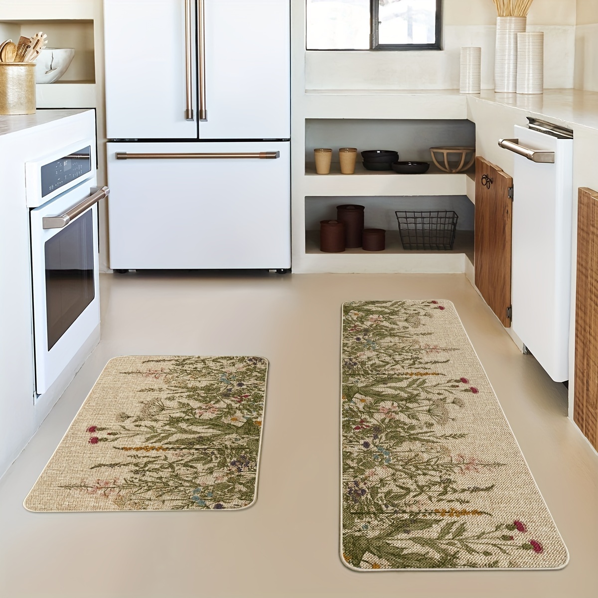 

Sm:)e Wildflower Spring Floral Kitchen Mats Set Of 2, Flowers Party Low-profile Floor Mat For Home Kitchen - 17x29 And 17x47 Inch