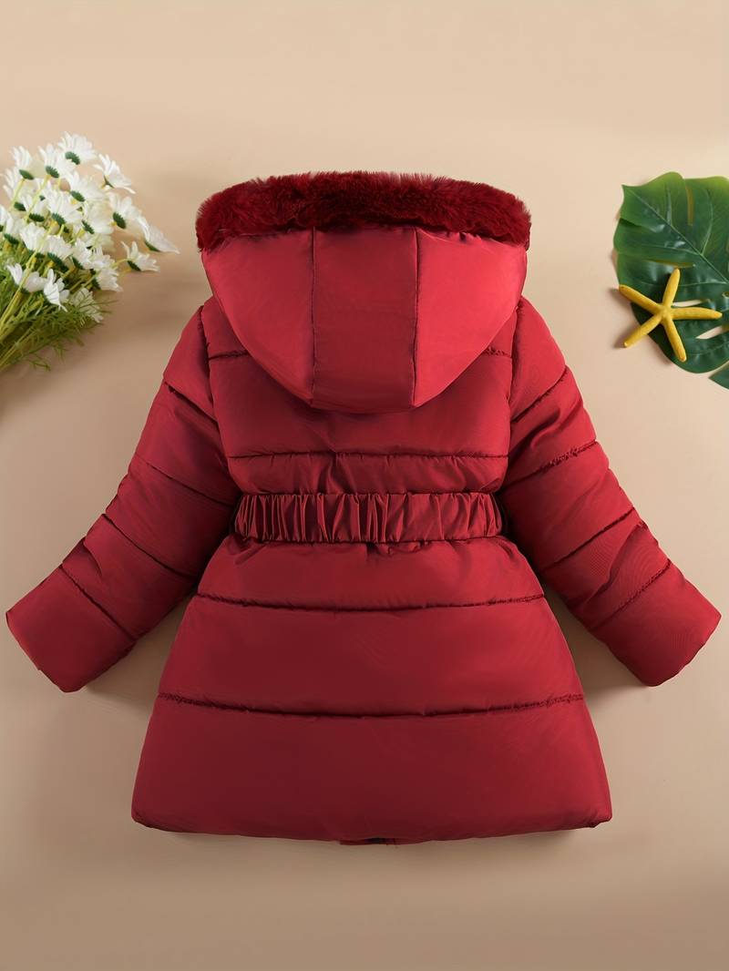 A2Z 4 Kids® Girls Red Puffer Jacket – Faux Fur Hood, Padded, Belted, Zip Front