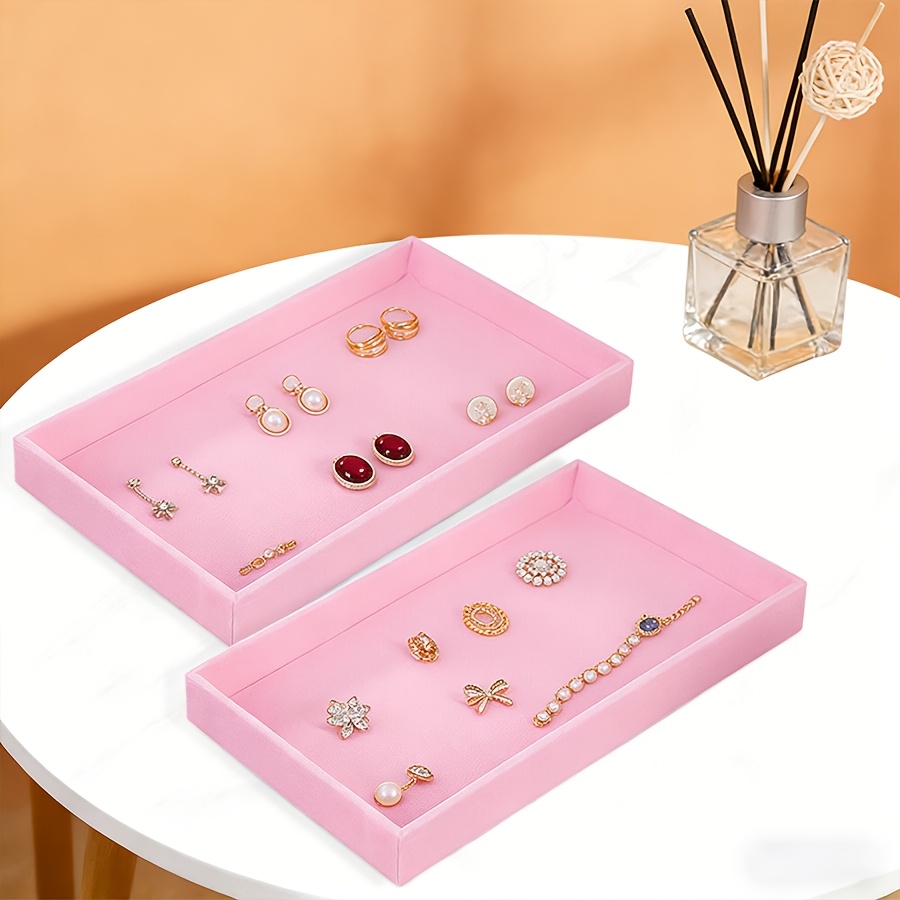 2pcs Pink Stackable Jewelry Display Tray Set, Necklace & Ring