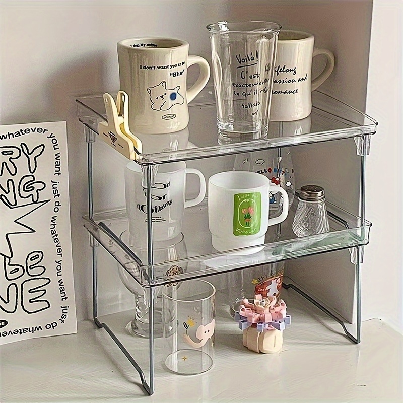 

Versatile Acrylic Desktop Organizer - Single Or Double Layer, Transparent Shelf With Cup Holder For Kitchen & Bathroom Essentials