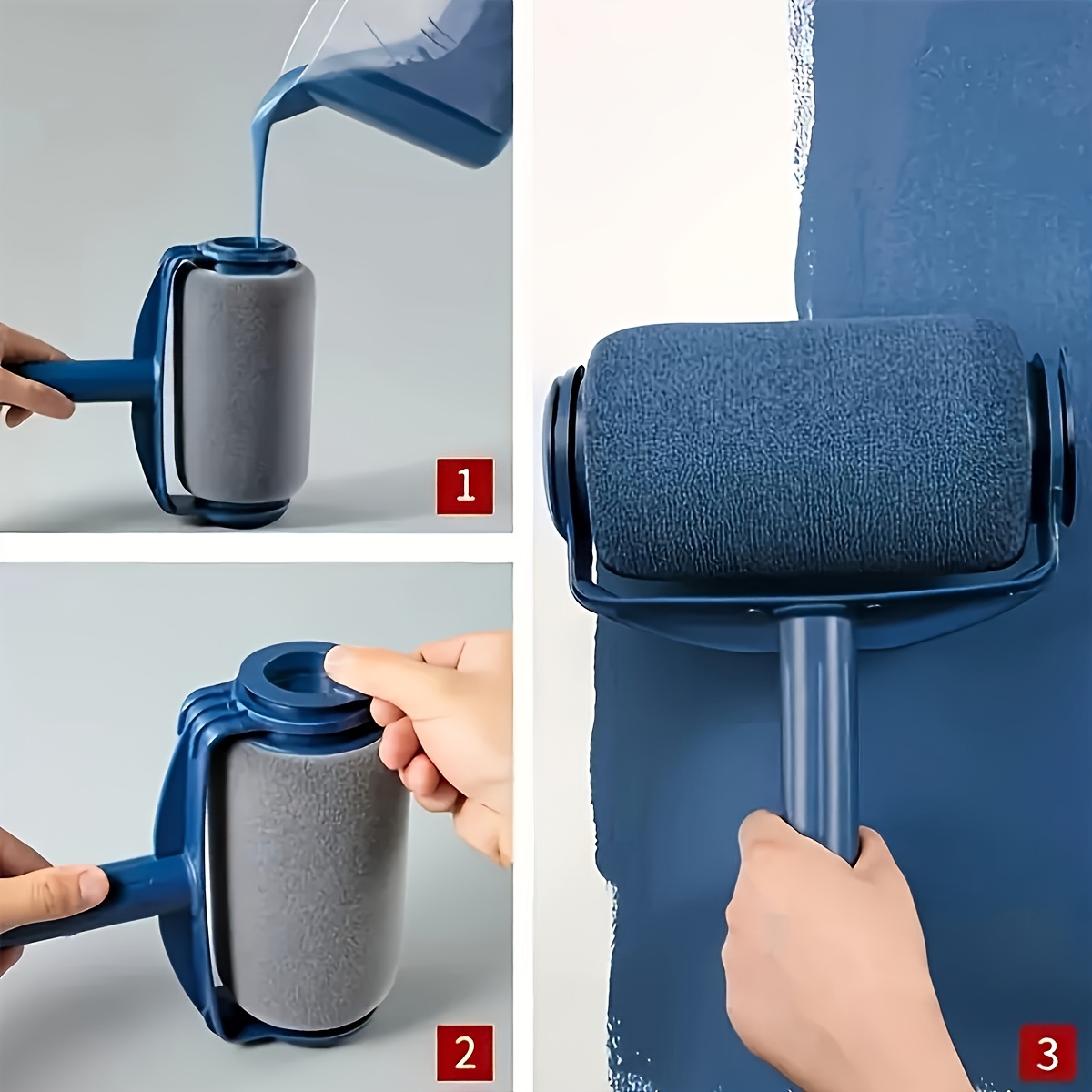 2pcs large self feeding paint roller set with extension pole   latex and wall paints smooth   coating   7 inch roller length metal plastic material durable paint application kit for home renovation Product details 1