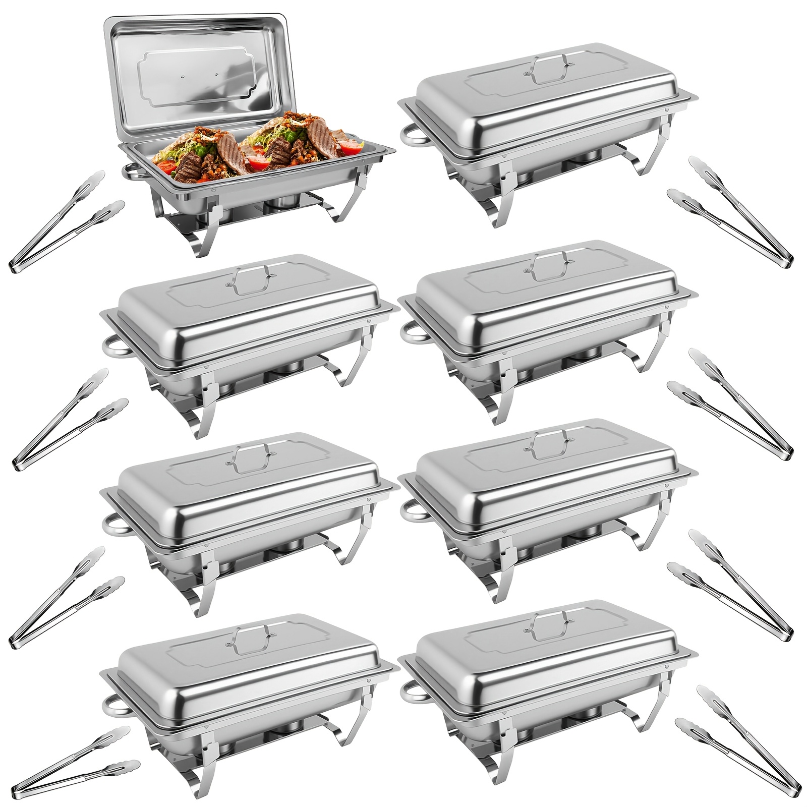 8 Pack Chafing Dish With Dining Clip For Buffet, 9 Quart Stainless Steel Chafing Dish Buffet Set With Rolled-, Chafers And Buffet Warmers Sets With Folding Frame For Party, Catering, Wedding, Cooking