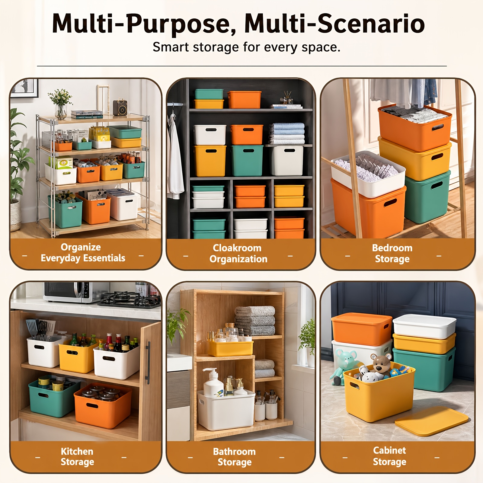 Stackable Lidded Storage Bins Set with Erasable Label Stickers