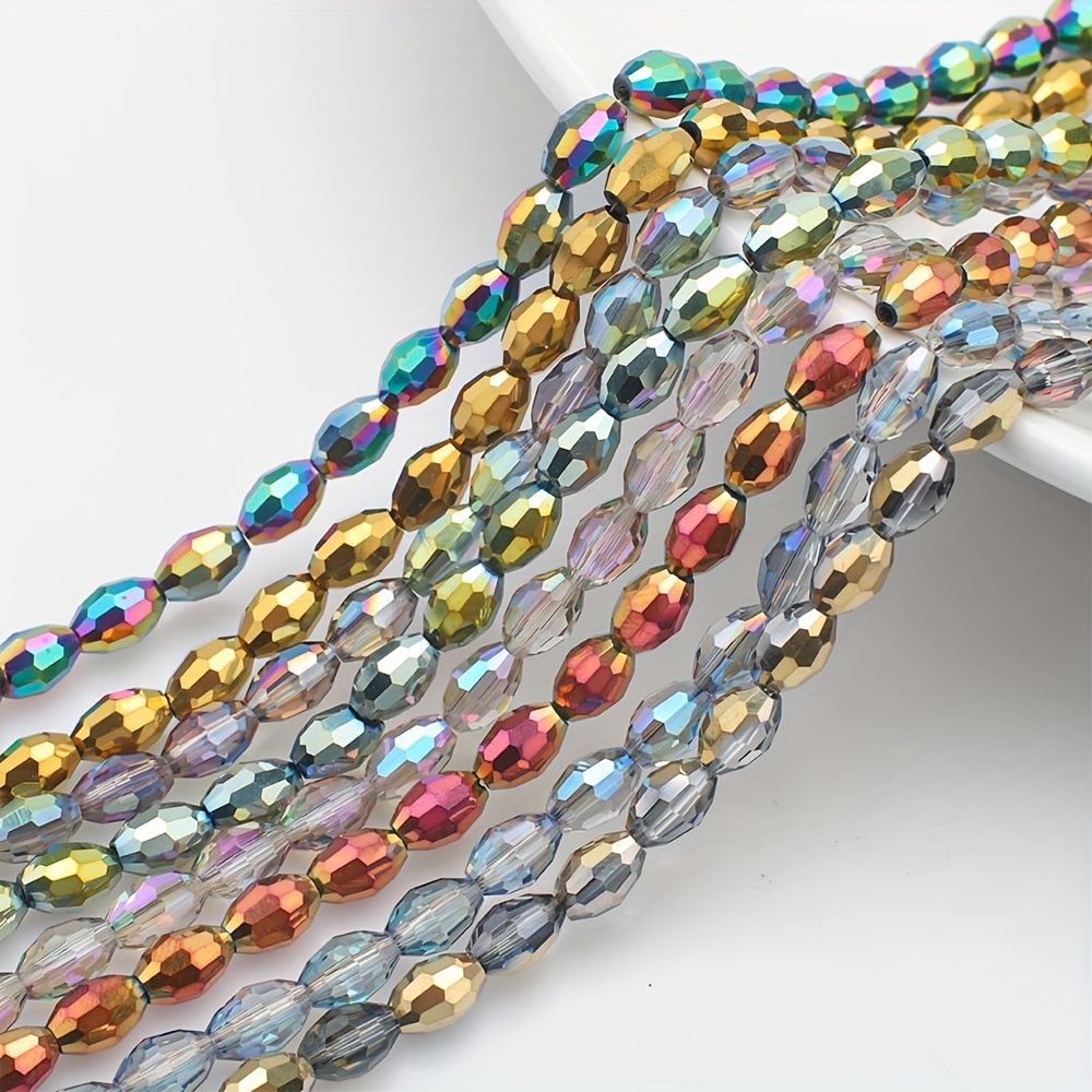 5-Piece Oval Glass Crystal Beads - 40mm Long, Glossy Transparent Finish, For Jewelry Making & Crafting