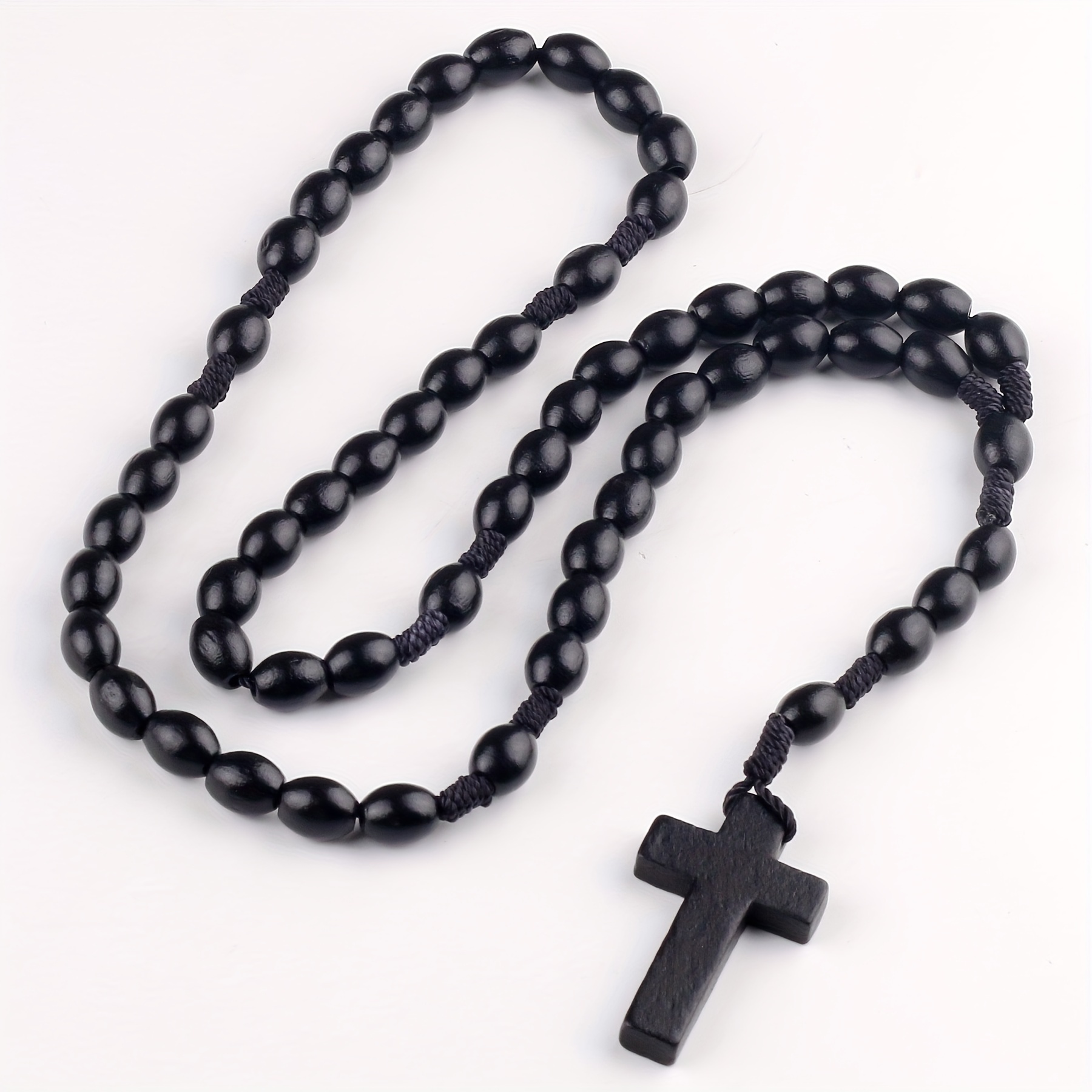 Image of Black Natural Wooden Beads Rosary Necklace, Handcrafted Catholic Beads, Wooden Cross Pendant, Religious Accessory, Daily Wear For Church, Faith Gift, Father's Day Gift