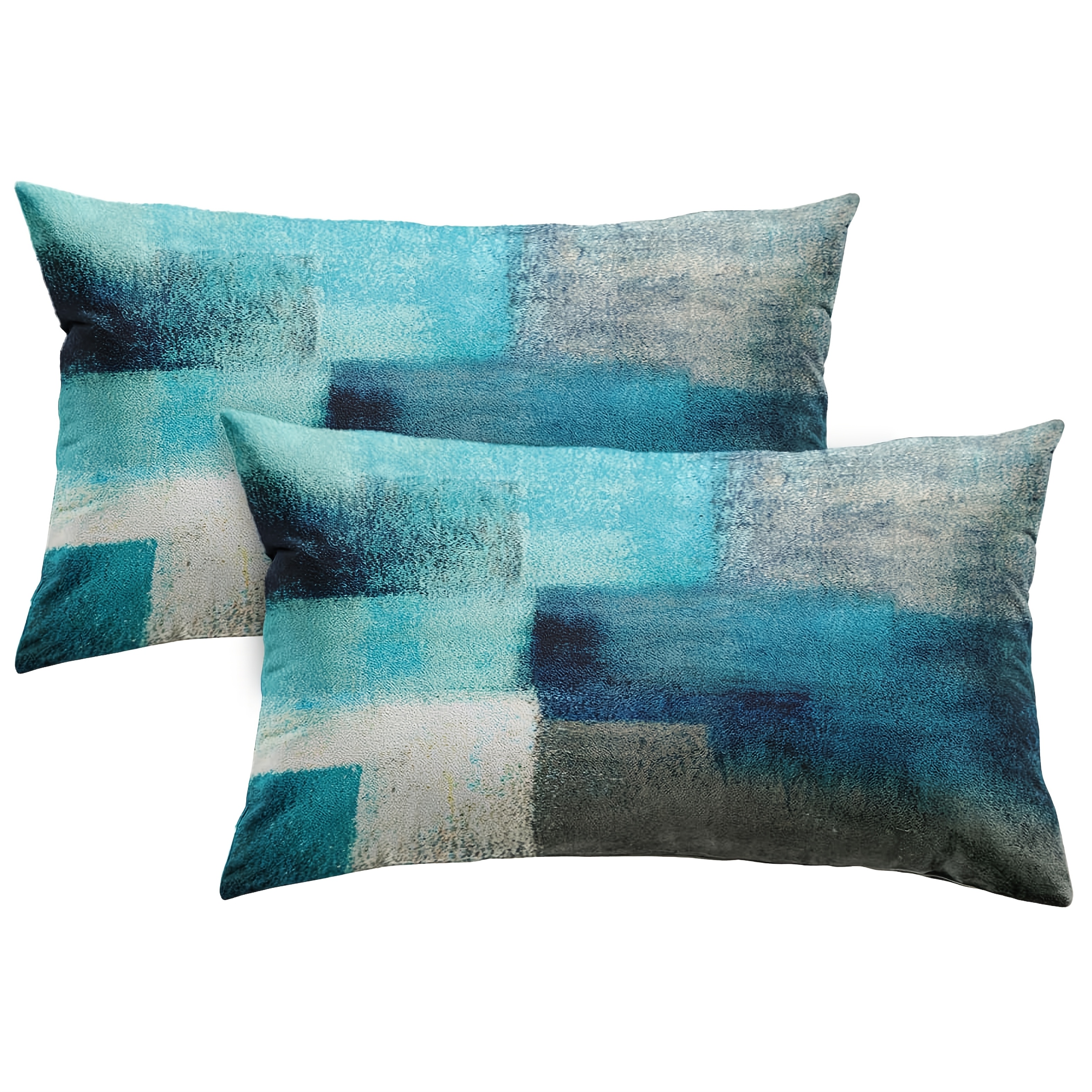 TEMU 2pcs, Teal Throw Pillow Covers Modern Abstract Painting Turquoise White And Gray Decorative Pillow Cases Home Decor Standard Rectangle 12x20