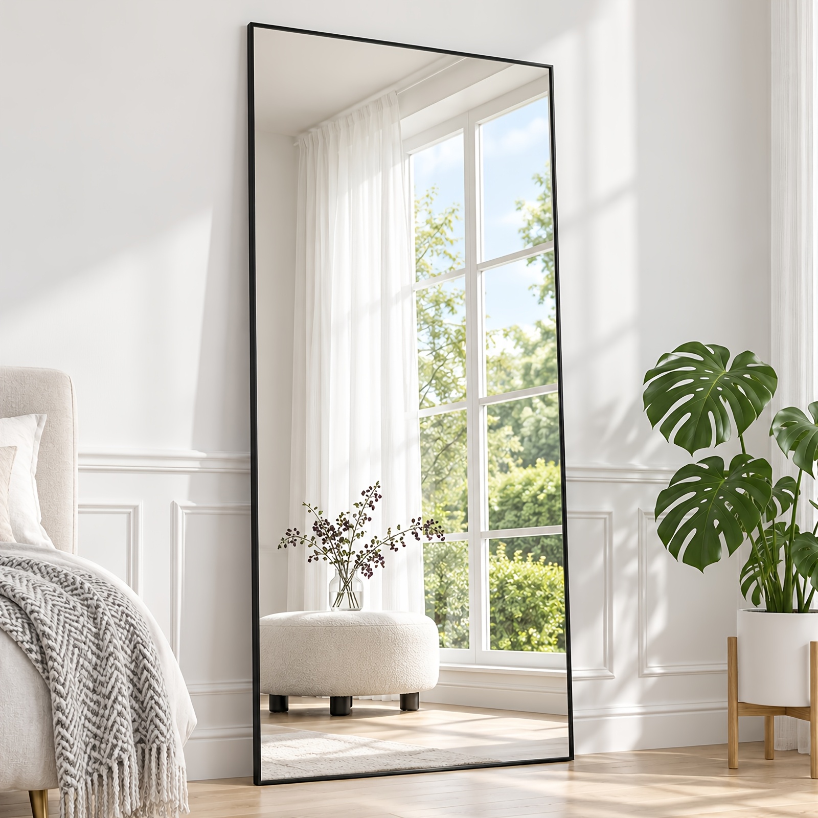 Image of Rectangular Full-length Mirror, 172×78cm, Tempered Laminated Glass, Freestanding Or Wall-mountable, Suitable For Bedrooms, , Living Rooms, And Walk-in Closets; Makes A Great Christmas Gift. Black
