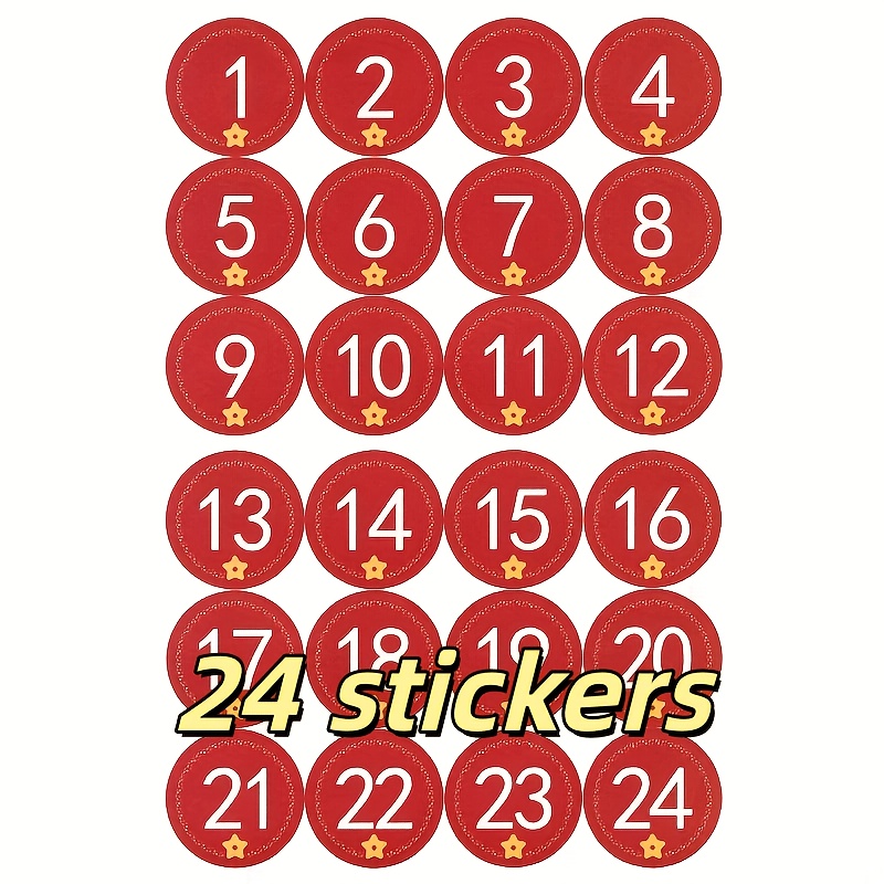 TEMU 1 Blatt 24 Stück Zahlen Weihnachten Handwerk Digitale Aufkleber 24 Stück Entfernbare Countdown Kalender Aufkleber Geschenk Verschluss Aufkleber