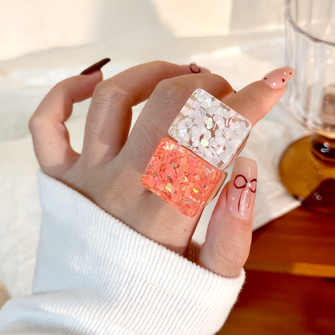 5pcs Floral Accented Resin Stacking Rings for Daily & Vacation Wear