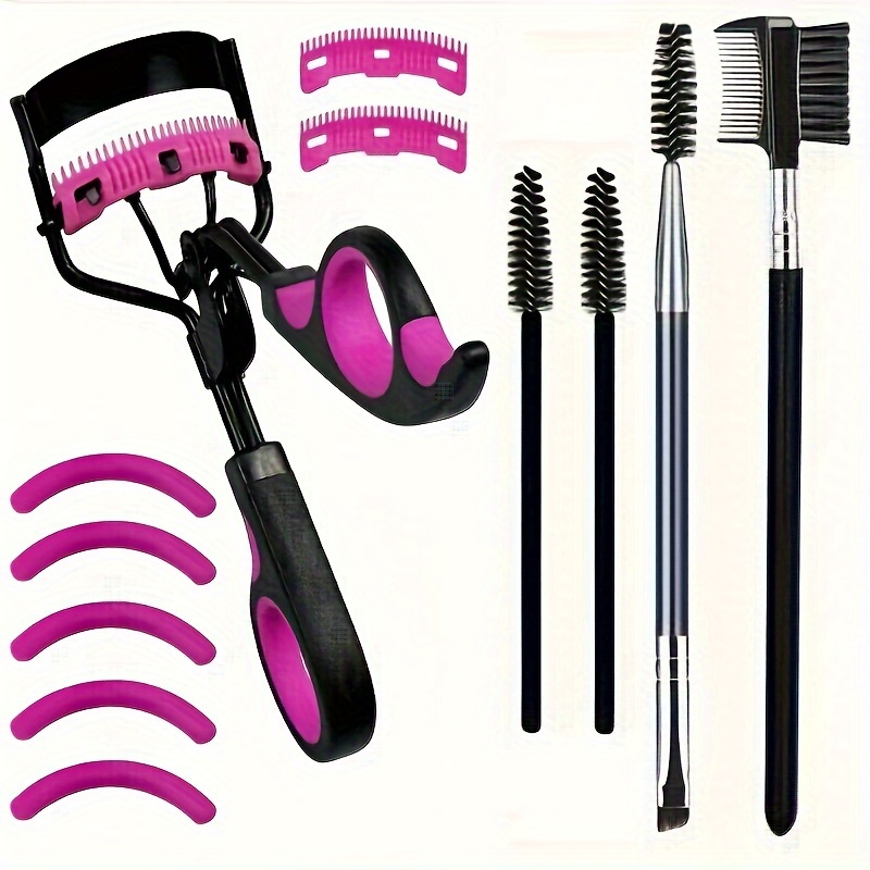 

Eyelash Curler And Eyebrow Brush Set: Dual-headed Eyebrow Brush, 5 Silicone Pads, And 2 Replacable Combs For Perfect Curls And Brows