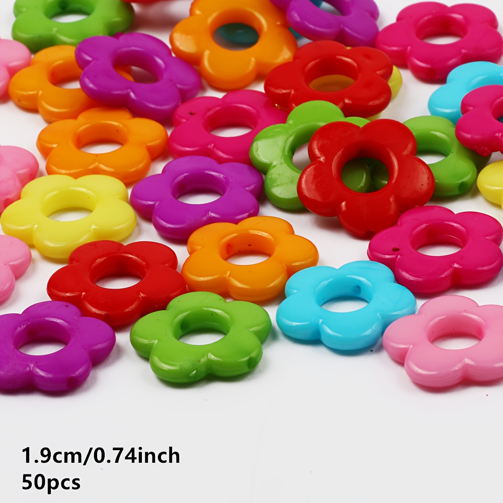 Image of 50pcs Candy-colored Acrylic Beads, 19mm Multicolor Flower Spacer Beads For Making, Suitable For Necklaces And Bracelets, Jewelry Accessories