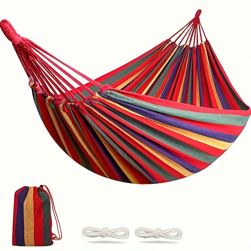 

1pc Portable Hammock With Storage Bag And Tree Straps, For Indoor Outdoor Patio Porch Backyard Camping, Cotton Canvas Carry Bag, Ropes, And Carabiners Included