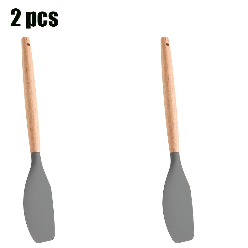 2pcs, Professional Wooden Handle Silicone Spatula Set - Heat Resistant Flexible Scraper For Baking, Cooking, Mixing, Frosting Icing - Essential Kitchen Utensils For Baker And Chef