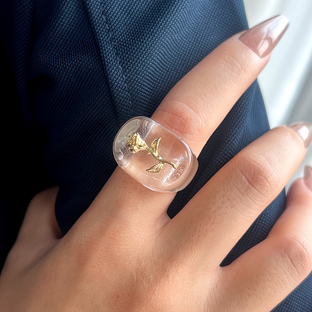 Women's Elegant Transparent Bead Ring, Minimalist Stackable
