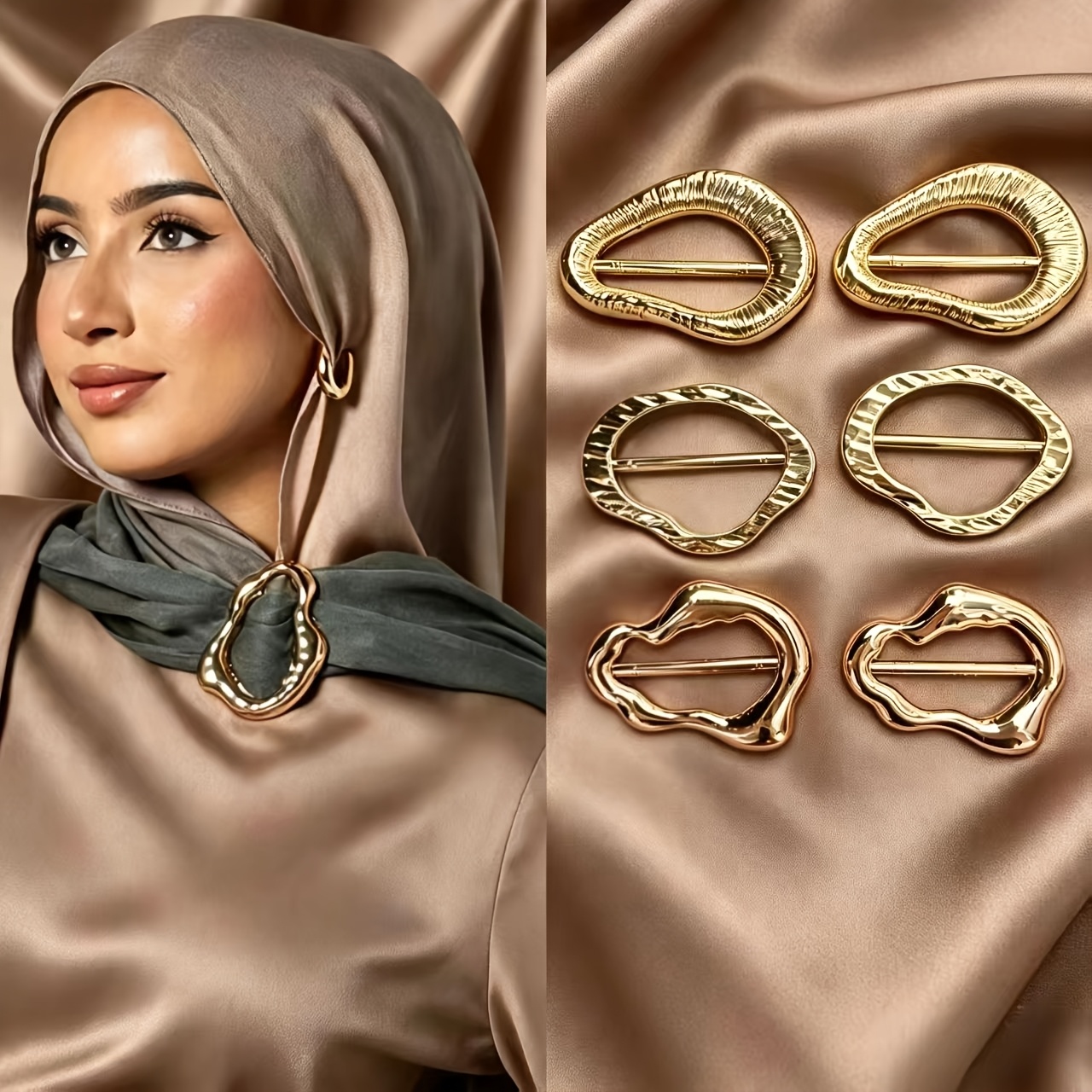 TEMU Lot de 6 pinces à écharpe de mode musulmane pour femme, nouveaux supports d'écharpe asymétriques de , excellents à la pour un décoratif et .