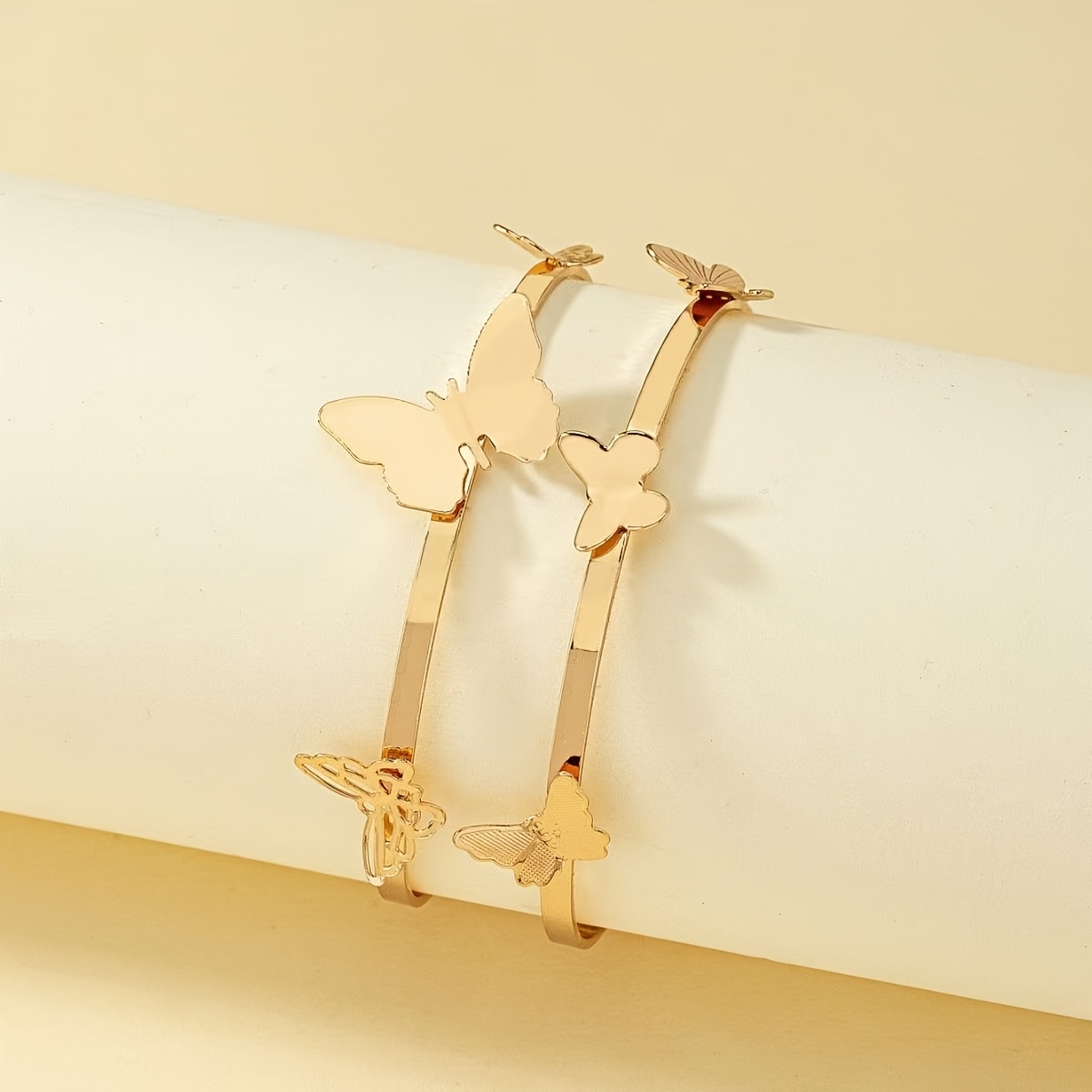 Y2K Style Open Bangle Bracelet with Golden Tone Butterfly Charms