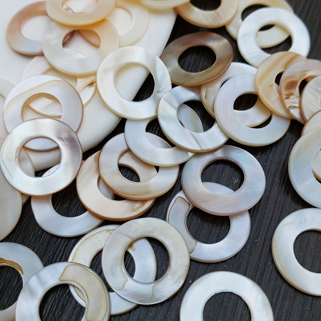 

Natural Shell Beads, Set Of 10, Mother-of-pearl Ring Beads, No Hole, 2cm Hollow Circles For Diy Jewelry, Wind Chime Decorations, Craft Accessories