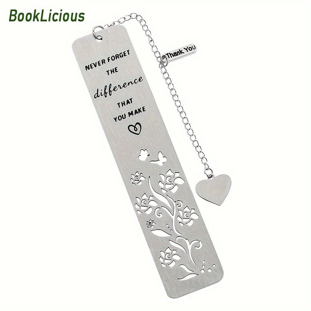 

1pc Inspirational Stainless Steel Bookmark With Heart Charm - " You Make" Engraved Message, - Ideal Birthday Or Thanksgiving Gift For Men And Women