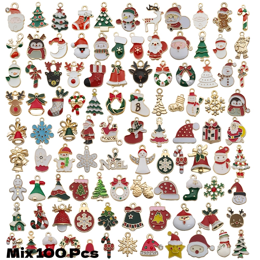 Image of /50/100pcs Christmas Drip Oil Alloy Jewelry Additions Santa Claus Snowman Bell Reindeer Bracelet Keychain Handbag Pendant Size 15mm-20mm