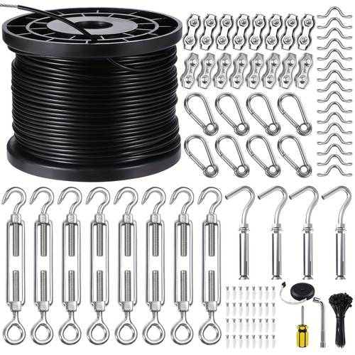 string light suspension kit outdoor light wire 165ft 250ft 500 ft coated stainless steel 304 wire rope 1 16 diameter 3 32 black string light suspension kit outdoor string light wire fixture suspension kit
