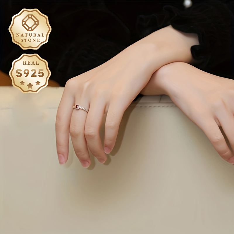 S925 Silver Red Stone Ring Adjustable Love Crown Natural Stone