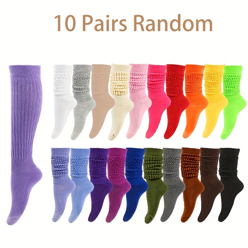 

10 Pairs Candy Colored Slouch Socks, Unisex Thick Warm Calf Socks For Fall & Winter, Women's Stockings & Hosiery