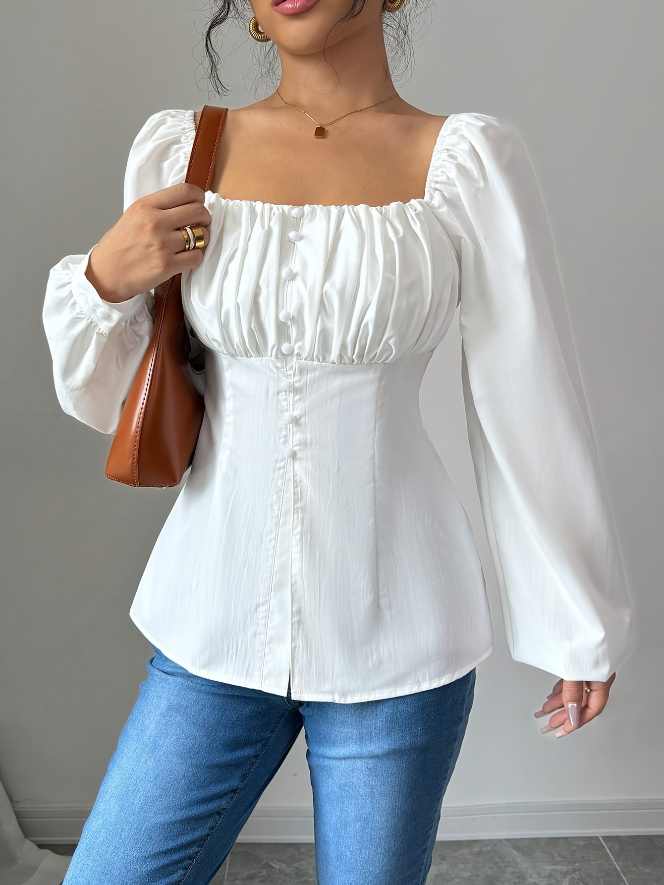 lantern sleeve blouse sold on Temu United States