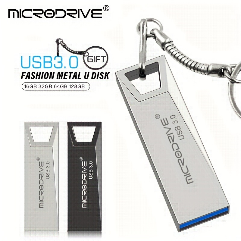 

1pc Microdrive Usb 3.0 Flash Drive - Keychain Metal U Disk With Cap, 16gb/32gb/64gb Storage Capacity, Usb 3.0 Type, Portable Data Storage Solution