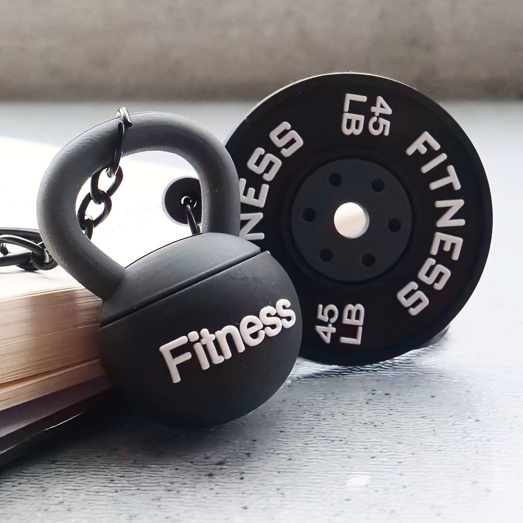 

Black Kettlebell Barbell Plate Sports-themed Keychain For Men Gift