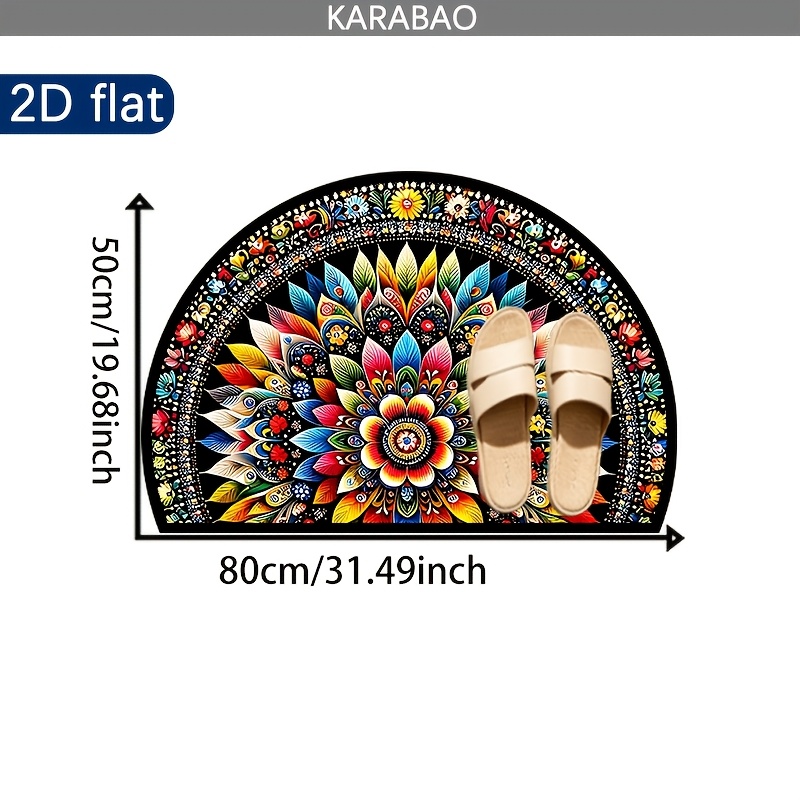 TEMU Tapis de sol 1 pièce demi-cercle floral coloré, paillasson décoratif à motif , bohème, country américain, pour entrée de cour extérieure, tapis