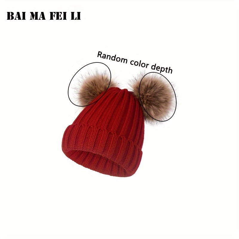 women's acrylic knit beanie fur pom poms hand wash Temu South Africa