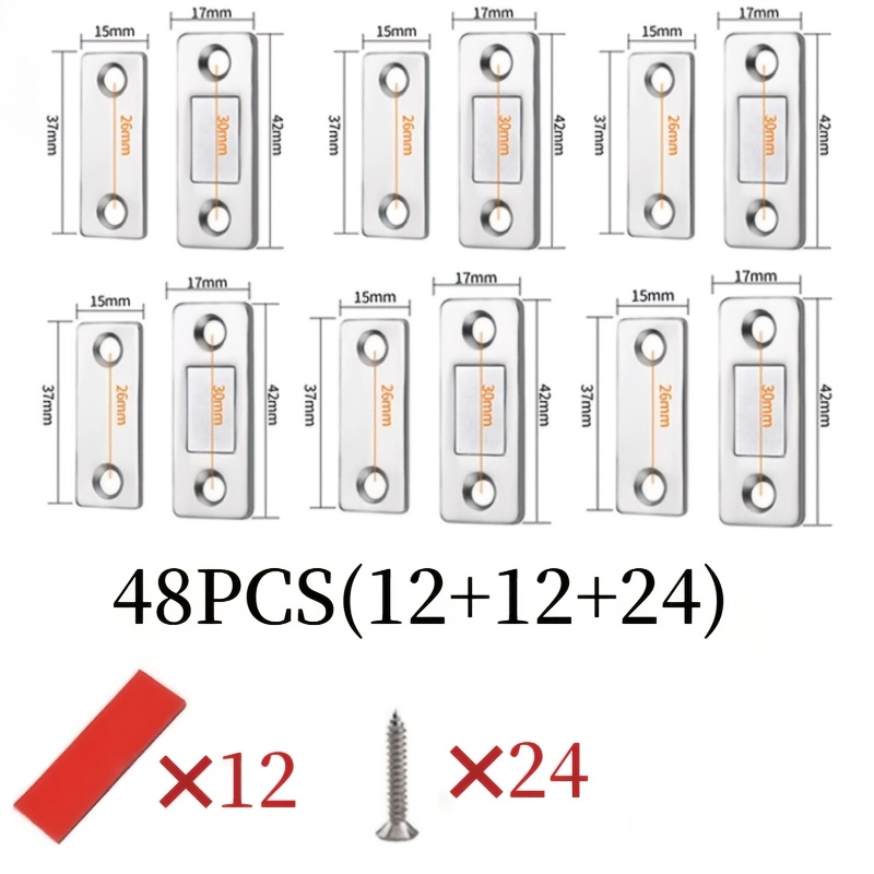 TEMU 48-pack (12+12+24) Heavy-duty Magnetic Door – No-drill Installation, Strong Magnetic Closure, Space-saving . Suitable For Various Such As