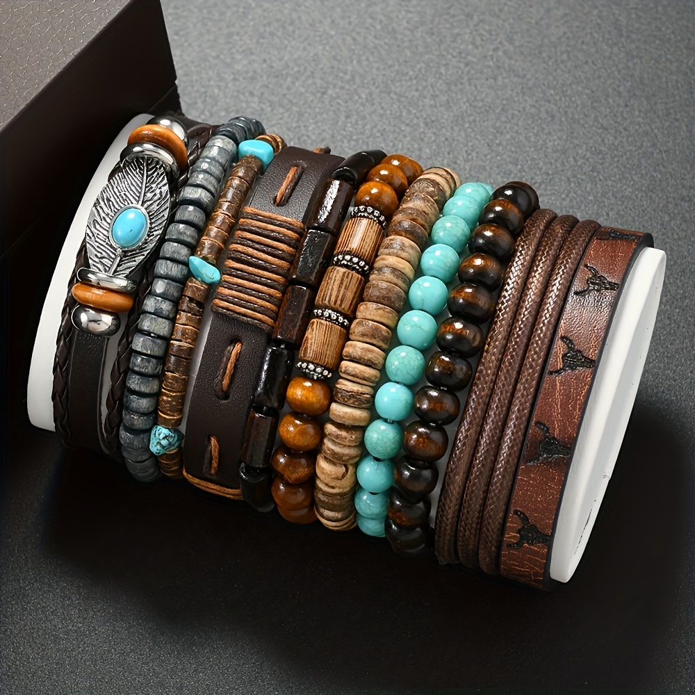 11pcs Set Turquoise Pu Leather Bangle Bangle Bracelet Set