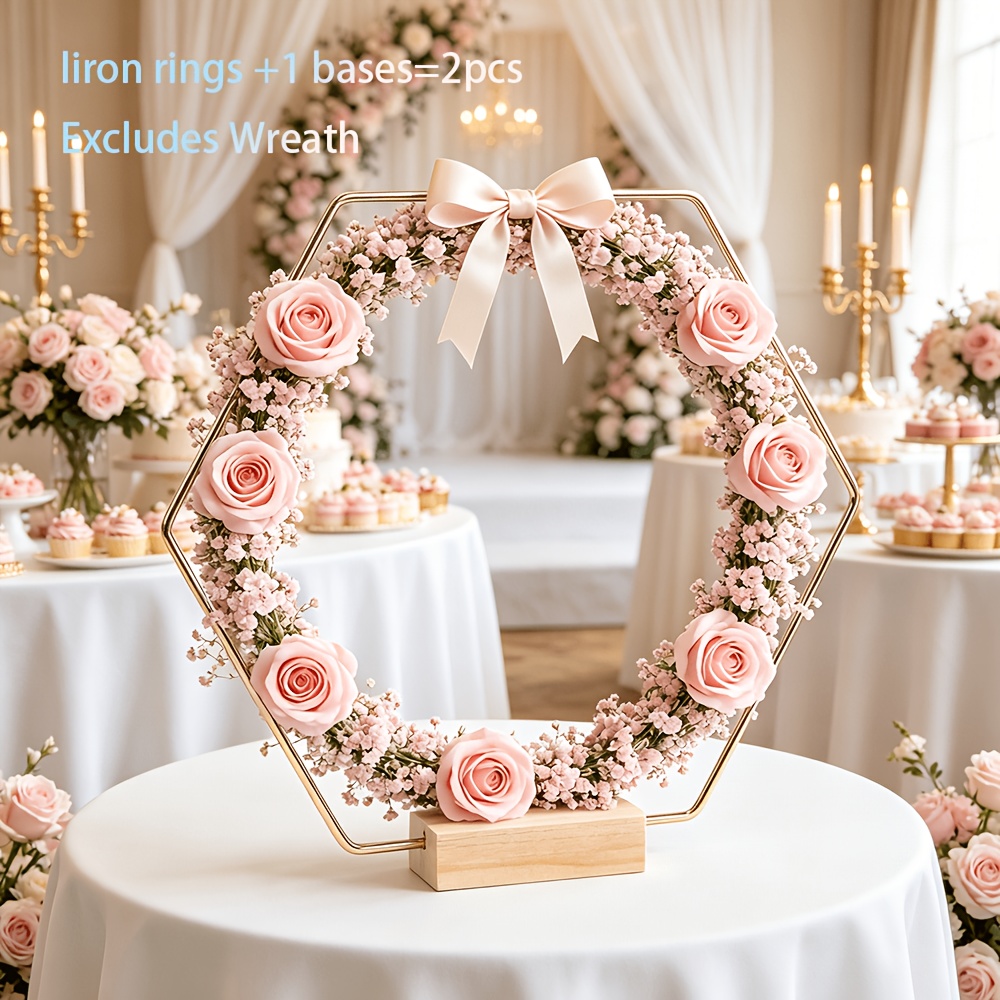 TEMU Présentoir à fleurs hexagonal doré de style bohème avec une base en bois naturel, idéal pour la décoration de table de mariage, les décorations